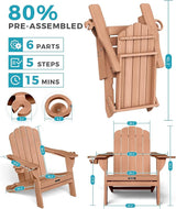 Folding Adirondack Chair, HDPE Adirondack Chair with 2 Cup Holders, Outdoor Fire Pit Chairs for Patio, Garden, Poolside - Photo 3