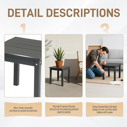 Outvita Adirondack Side Table, 18 Inch Square Outdoor End Table, HDPE Weather Resistant Coffee Table for Patio Balcony Deck Garden, Gray