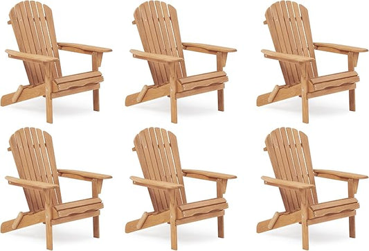 Wooden Folding Adirondack Chair Set of 6, Pre-Assembled BackRest Wood Lounge Chair for Outdoor Patio Garden Lawn Backyard Deck Pool Beach Firepit