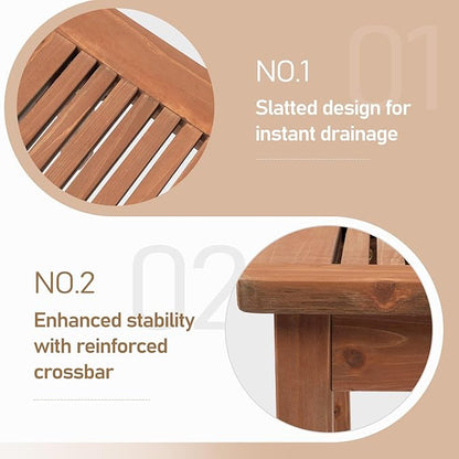 VINGLI Outdoor Wood Coffee Table, 35" Farmhouse Side Table for Patio, Solid Cedar Wood Accent Table with Slatted Tabletop, Weather-Resistant End Table for Garden, Poolside, Lawn, Living Room (Brown)