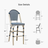 PURPLE LEAF French Bar Stool Set of 4 White Print Finish Patio Bar Stools with Back Rattan Bar Chairs Wicker Bar Height - Photo 6