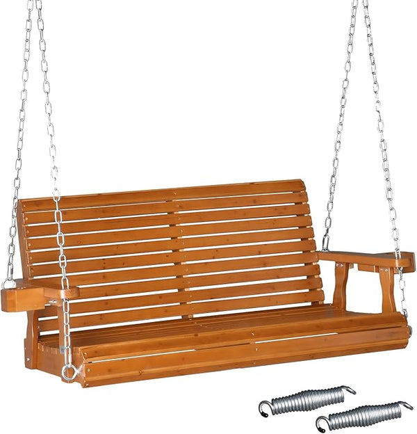 VINGLI XL Size Patio Wooden Porch Swing Outdoor with Cup Holders - Photo 1