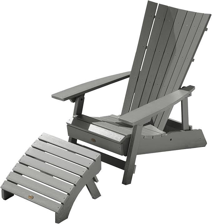 Highwood AD-KITADRI1-CGE Manhattan Beach Adirondack Chair with Ottoman, Coastal Teak