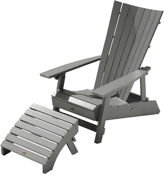 Highwood AD-KITADRI1-CGE Manhattan Beach Adirondack Chair with Ottoman, Coastal Teak