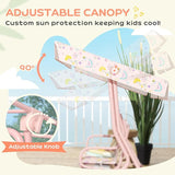 Qaba Kids Patio Swing, 2-Seater Outdoor Porch Swing Chair with Adjustable Canopy, Safety Belt - Photo 4