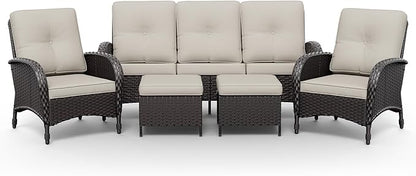 Joyside Wicker Patio Furniture Set, 5 Piece Outdoor Furniture Set with Thickened Cushions, High Back, Deep Seating, Wide Armrest, Rattan Outdoor Chairs for Porch, Deck