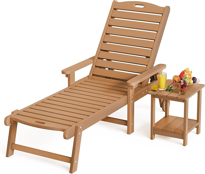 LUE BONA HDPS Chaise Lounge Chair with Table, 2-Piece, Outdoor Pool Lounge Chairs with Adjustable Backrest - Photo 1