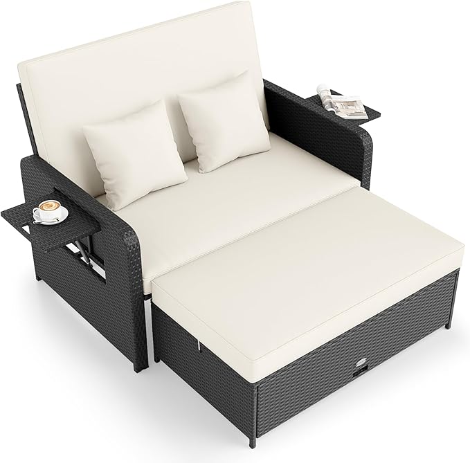 Tangkula Patio Rattan Daybed with 4-Level Adjustable Backrest - Photo 1