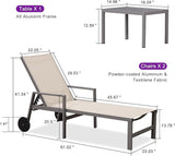 PURPLE LEAF Outdoor Chaise Lounge Set for 2 Aluminum Patio Chaise Lounger Chair with Armrest and Wheels Adjustable Pool - Photo 3