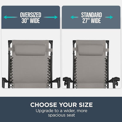 Best Choice Products 30” Wide Folding Zero Gravity Outdoor Recliner Patio Lounge Chair w/Adjustable Canopy Shade, Headrest, Side Accessory Tray - Ice Gray