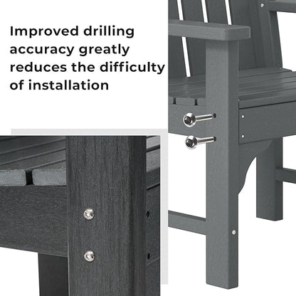 Costaelm Outdoor Patio Table and Chairs Set of 2, 2-Piece HDPE Garden Chair with Square Adirondack Side Table Set, Porch Chairs Coffee Table for Outside Porch Backyard, Gray