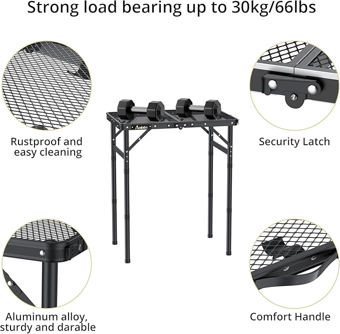 Anbte Folding Grill Table, Aluminum Camping Table Adjustable Height Max 27.5" Picnic Table Outdoor Table, Lightweight - Photo 5