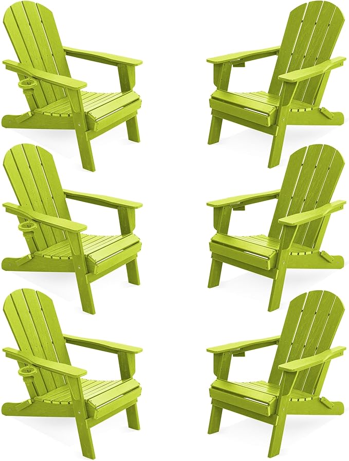 LOUNZY Folding Adirondack Chair Set of 6, Lime