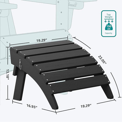 SERWALL Folding Adirondack Chair Footrest Set of 2, Adirondack Ottomans Without Assembly, Black