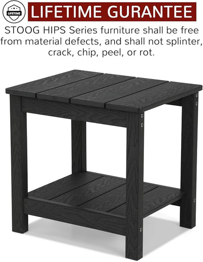Stoog Outdoor Side Table with 2 Layer Storage, All-Weather Rectangular End Table, Low Maintenance, Black