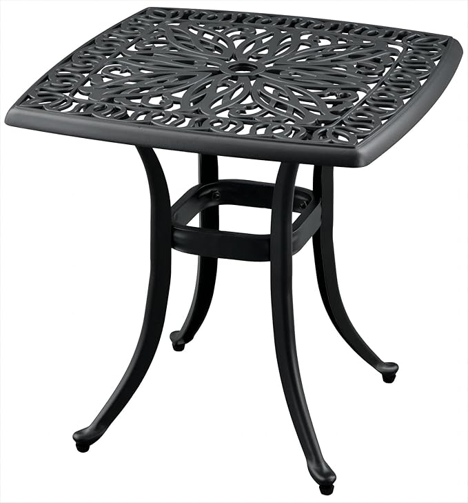 Outdoor 21" Cast Aluminum Square Side Table End Table for Patio, Backyard, Pool, Indoor Companion, Easy Maintenance and Weather Resistant, Black
