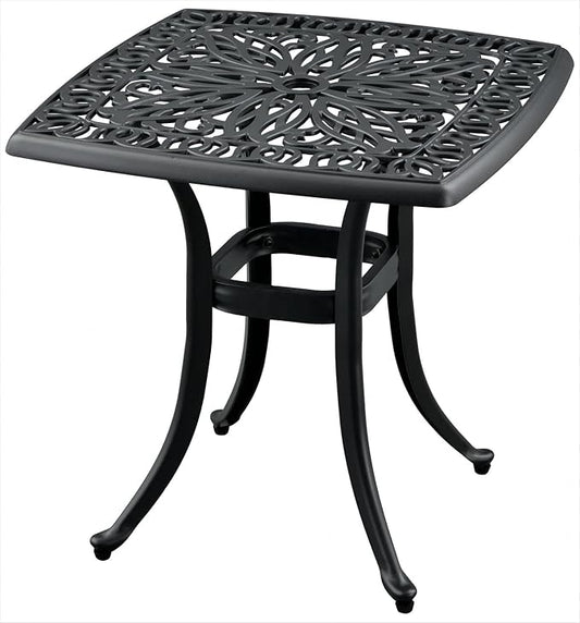 Outdoor 21" Cast Aluminum Square Side Table End Table for Patio, Backyard, Pool, Indoor Companion, Easy Maintenance and Weather Resistant, Black