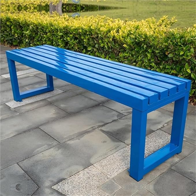 Outdoor Bench Without Backrest, Metal Garden Bench with Reserved Fixing Holes, Patio Bench Weatherproof, Bench for Garden, Porch or Park(Blue,150cm/59.1in)