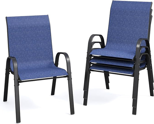 Patio Dining Chairs Set of 4, Outdoor Stackable Dining Chairs High Back for All Weather, Patio Furniture for Backyard, Porch, Garden, Pool Deck (Blue)