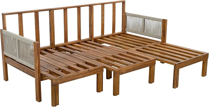 LUMISOL Outdoor Patio Day Bed Sofa, 3 Seat Convertible Sleeper Sofa for Poolside Backyard, Patio Furniture Lounge Couch with Cushion, Grey