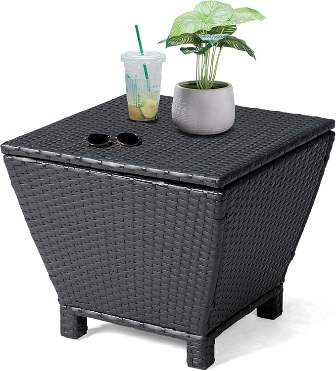 Outdoor PE Wicker Side Table with Storage – 13 Gallon Patio Storage Bin, All-Weather Rattan Coffee Table for Garden - Photo 1