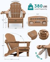 SERWALL Folding Adirondack Chair Set of 2, Outdoor Chairs with 4 in 1 Cup Holder, Wood Texture Adirondack Chairs - Photo 2