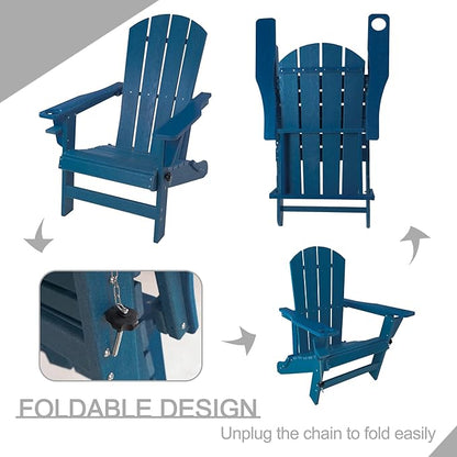 Kozyard Folding Adirondack Chair Patio Outdoor Chairs HDPE Plastic Resin Deck Chair Painted Weather Resistant for Deck, Garden, Backyard & Lawn Furniture, Fire Pit, Porch Seating(Navy Blue)