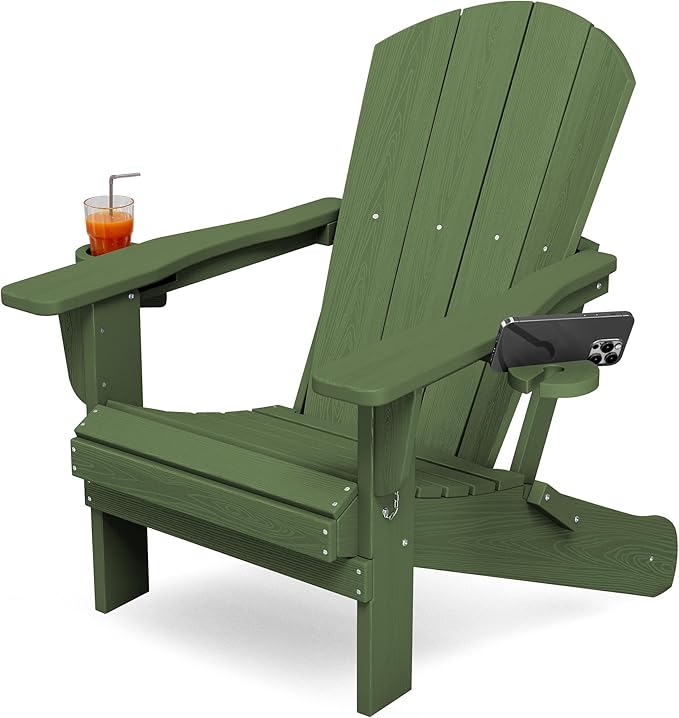 KINGYES Folding Adirondack Chair with Dual Cup Holders - HDPE All-Weather Outdoor Chairs - Photo 1