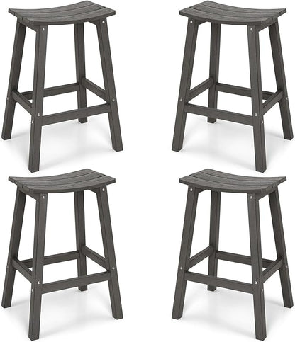 Weatherproof Bar Stools Set of 4, 28" Height Outdoor Bar Stools Holds up to 400 lbs, Saddle Seat, Bar Height Stools for Patio, Garden, and Kitchen Island, Gray
