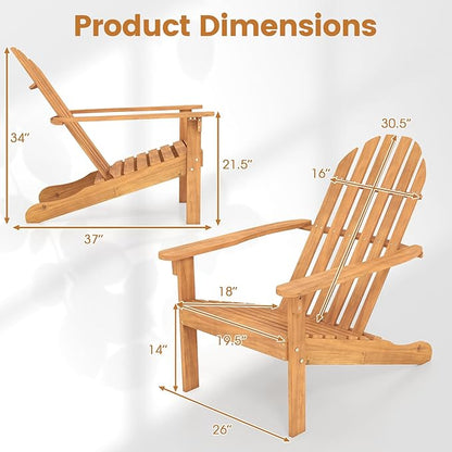 Giantex Adirondack Chairs Set of 2, Acacia Wood Fire Pit Chairs with Inclined Seat & High Backrest, Ergonomic Outdoor Slatted Patio Chairs for Lawn, Porch, Backyard, Poolside