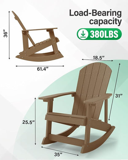 YEFU Outdoor Rocking Chair Set of 4,Adirondack Rocking Chair,Patio Rocker Chair with Wide Back,Oversized Rocker Chair Look Like Real Wood, for Lawn, Porch, Backyard, Indoor and Garden(Teak)
