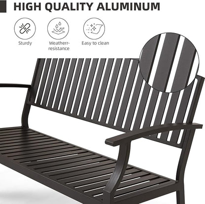 52" Outdoor Bench Weatherproof, Rust-Resistant Aluminum Metal Patio Garden Bench, Patio Loveseat for Porch Garden Lawn Backyard Park Balcony(Grey, 1PC)