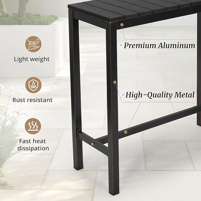 Outdoor Bar Table, 45" Patio Bar Height Counter Console Table, Black Waterproof HDPS Slatted Top and Bronze Leg - Photo 5