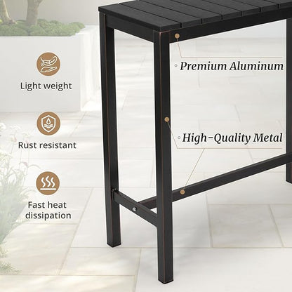 Outdoor Bar Table, 38" Patio Bar Height Counter Console Table, Black Waterproof HDPS Slatted Top and Bronze Leg, Weather Resistant, Hot Tub, Balcony, Yard, Indoor or Outdoor Use