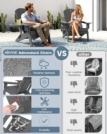 Adjustable Adirondack Chair Set of 6 with Cup Holder, All Weather HDPE Fire Pit Chairs for Deck, Backyard, Patio, Grey