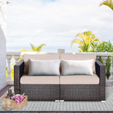 Tangkula Wicker Loveseat 2 Piece, Patio Furniture Couch with Removable Cushions, Rattan Loveseat Sofa for Balcony, Deck - Photo 2