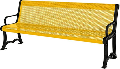 COATEDOUTDOORFURNITURE Coated Outdoor Furniture Heavy-Duty Outdoor Bench Thermoplastic Coated, Punched Steel, Commercial-Grade Garden Bench, Made in America (Portable with Back, 4 Ft, Yellow)