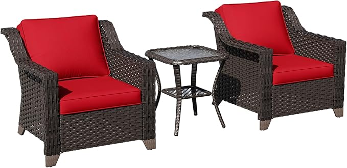 3 Pieces Patio Conversation Furniture Set - 2 Armchairs, 1 Side Table - Photo 6