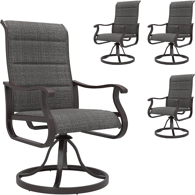 Amopatio Padded Patio Swivel Chairs Set of 4, Outdoor Dining Chairs with Ultra Soft Textilene High Back Seat & Metal Rocker Frame, for Backyard Deck Garden (Dark Gray)