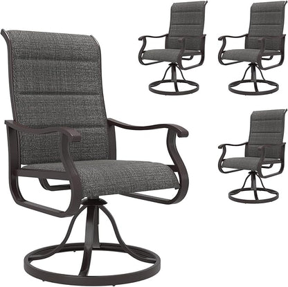 Amopatio Padded Patio Swivel Chairs Set of 4, Outdoor Dining Chairs with Ultra Soft Textilene High Back Seat & Metal Rocker Frame, for Backyard Deck Garden (Dark Gray)
