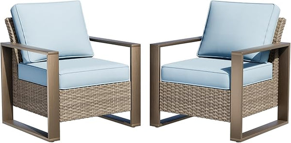 Patio Metal Wicker Chairs Set of 2 - Photo 1