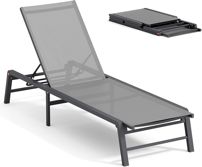 Aluminum Chaise Lounge Chair Outdoor, Foldable Patio Lounge Chair Assemble-Free - Photo 1