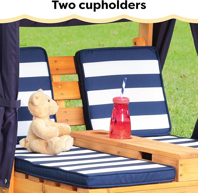KidKraft Wooden Outdoor Double Chaise Lounge with Cup Holders, Kid's Patio Furniture - Photo 7