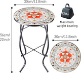 12 Inch Small Outdoor Side Table with Pink Flower, Glass Mosaic Patio Table Indoor - Photo 3