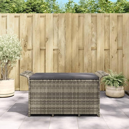Patio Bench with Cushion Gray 45.7"x18.1"x22.4" Poly Rattan Deck Bench Outdoor Bench Garden Bench Porch Bench for patios, Gardens, Decks