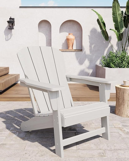Modern Oversized HDPE Adirondack Chair, 380 LBS Capacity Weather Resistant Fire Pit Chair with Wood-Like Texture, Outdoor Patio Chair for Garden, Backyard, Lawn, Deck, Poolside, Porch, White
