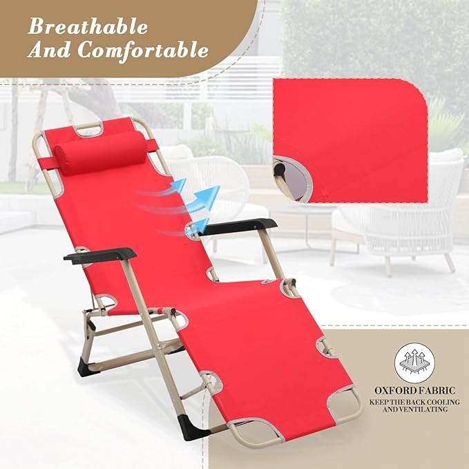 Athena Collection Zero Gravity Outdoor Lounge Chair with Headrest, 26" Width Reclining Pool Lounge Lawn Chairs Recliner, Outdoor Chaise for Beach Patio Backyard Outside, Red