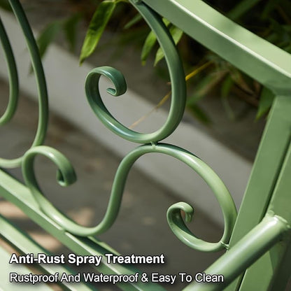 Green Metal Garden Bench, Outdoor Patio Bench with Elegant Backrest Design, Weather Resistant, 2-Person Seating, for Lawn, Park, Patio, Max Load 660 LBS