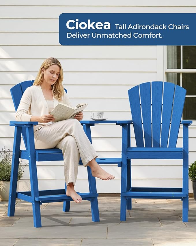 Ciokea Tall Adirondack Chairs Set of 2, HDPE Outdoor High Back Adirondack Chair with Double Connecting Tray - Photo 3