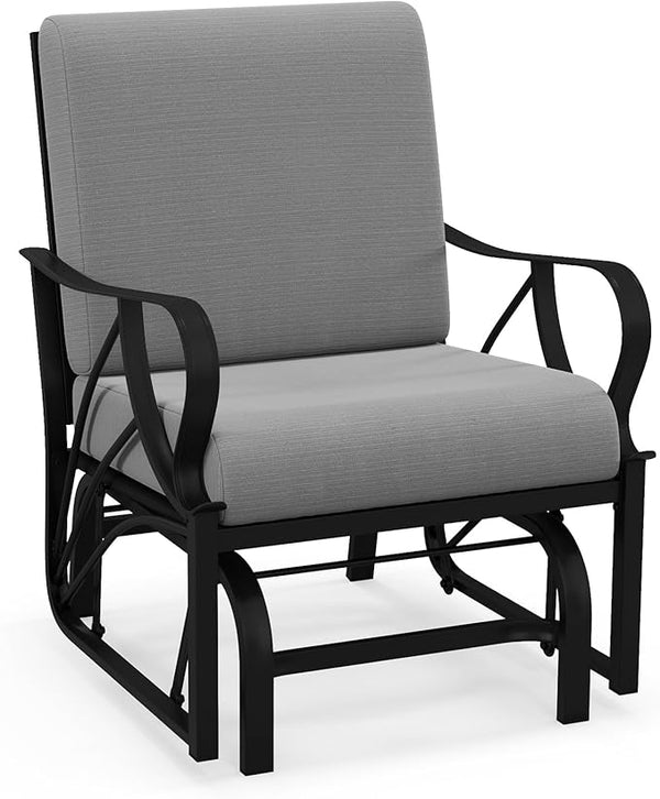 Giantex Outdoor Glider, Patio Rocking Chair with Thick Cushion, Sturdy Metal Frame, Curved Armrest, Ergonomic Design - Photo 1